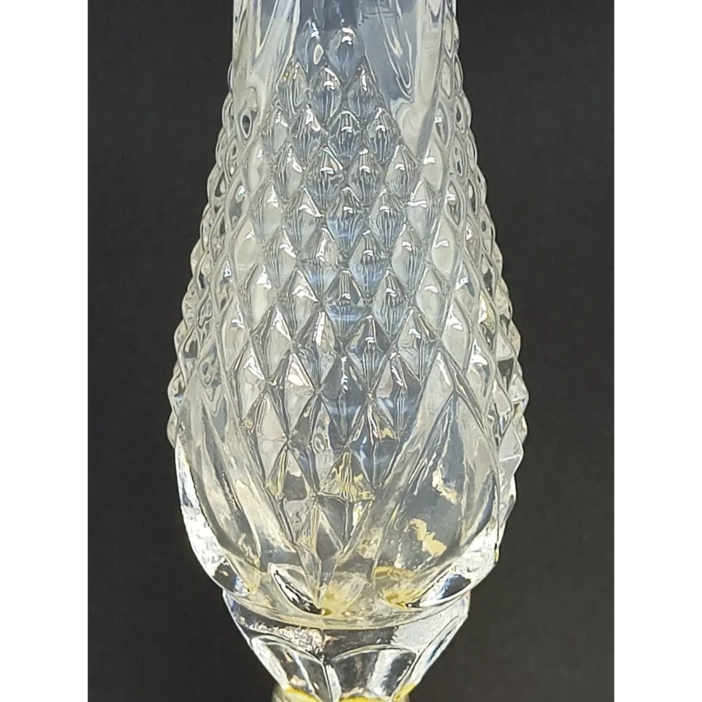 Vintage Oneida Crystal Diamond Point Cut Scalloped Bud Vase Silver Base Germany